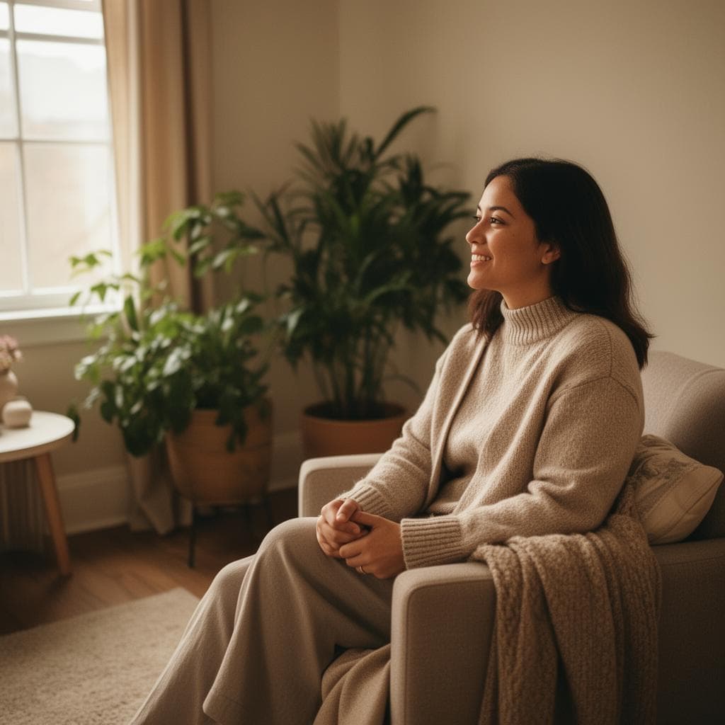 Warm therapy space with natural light
